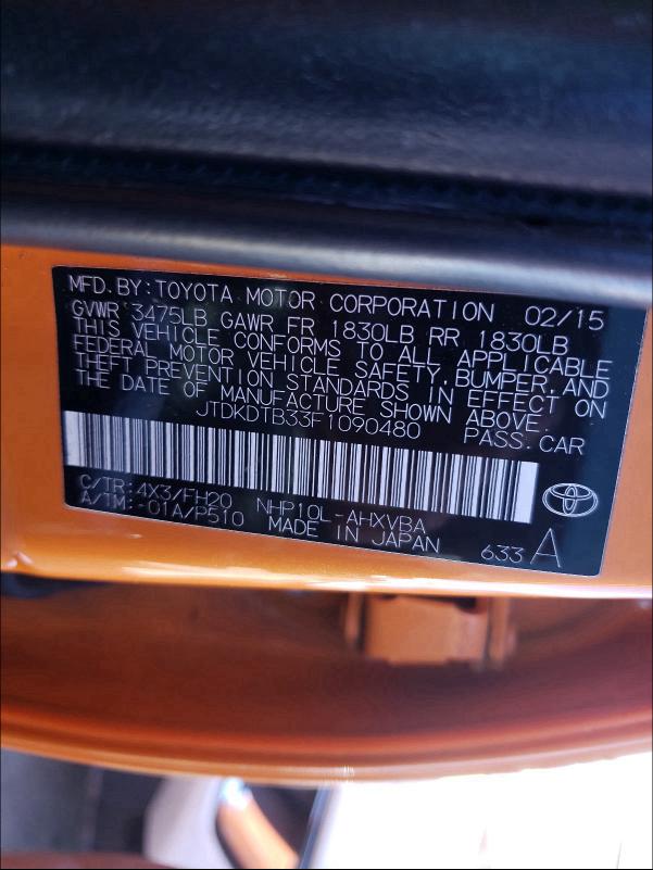 2015 TOYOTA PRIUS C JTDKDTB33F1090480