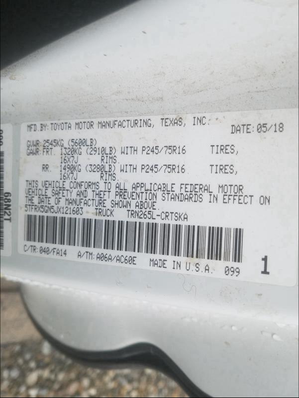 2018 TOYOTA TACOMA ACC - 5TFRX5GN5JX121603