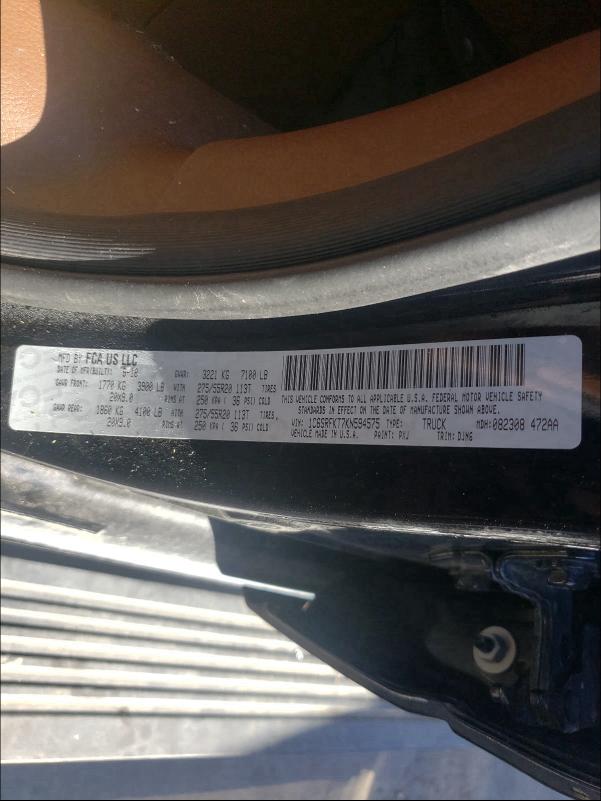 2019 RAM 1500 LONGH 1C6SRFKT7KN594575