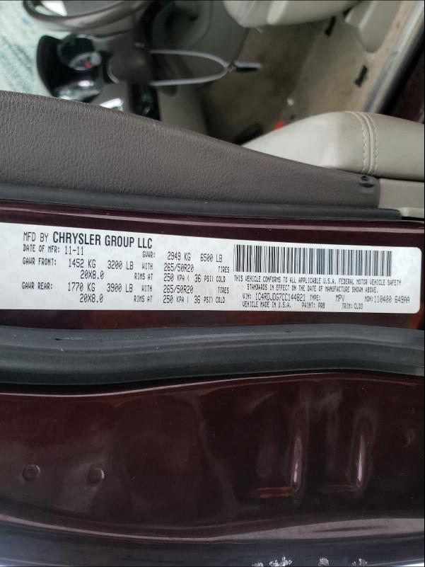 2012 DODGE DURANGO CR 1C4RDJDG7CC144821