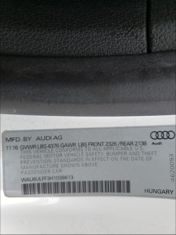 2017 AUDI A3 PREMIUM WAU6ULFF3H1038613