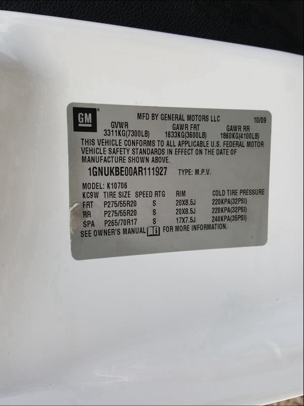 2010 CHEVROLET TAHOE K150 1GNUKBE00AR111927