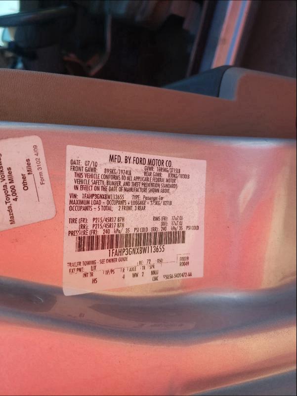 2011 FORD FOCUS SES 1FAHP3GNXBW113655