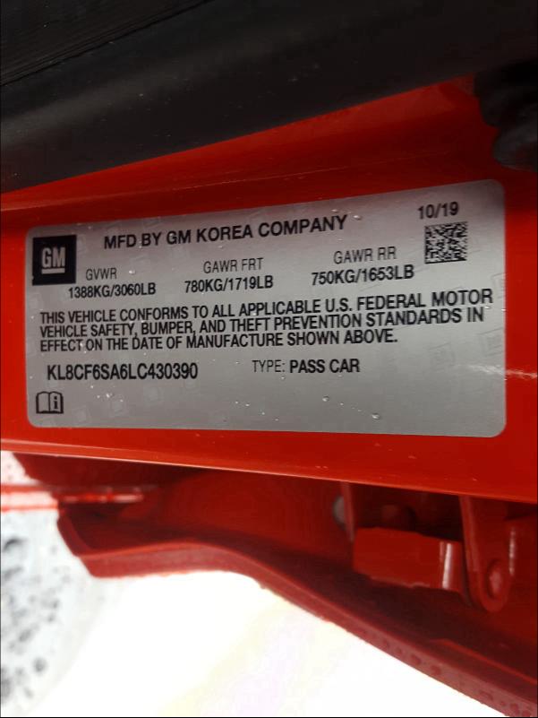 2020 CHEVROLET SPARK 2LT KL8CF6SA6LC430390