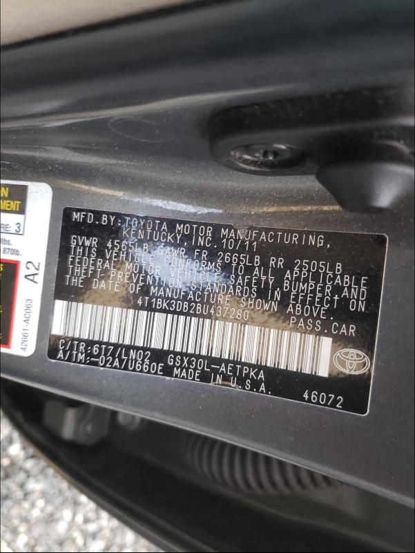 2011 TOYOTA AVALON BAS 4T1BK3DB2BU437280
