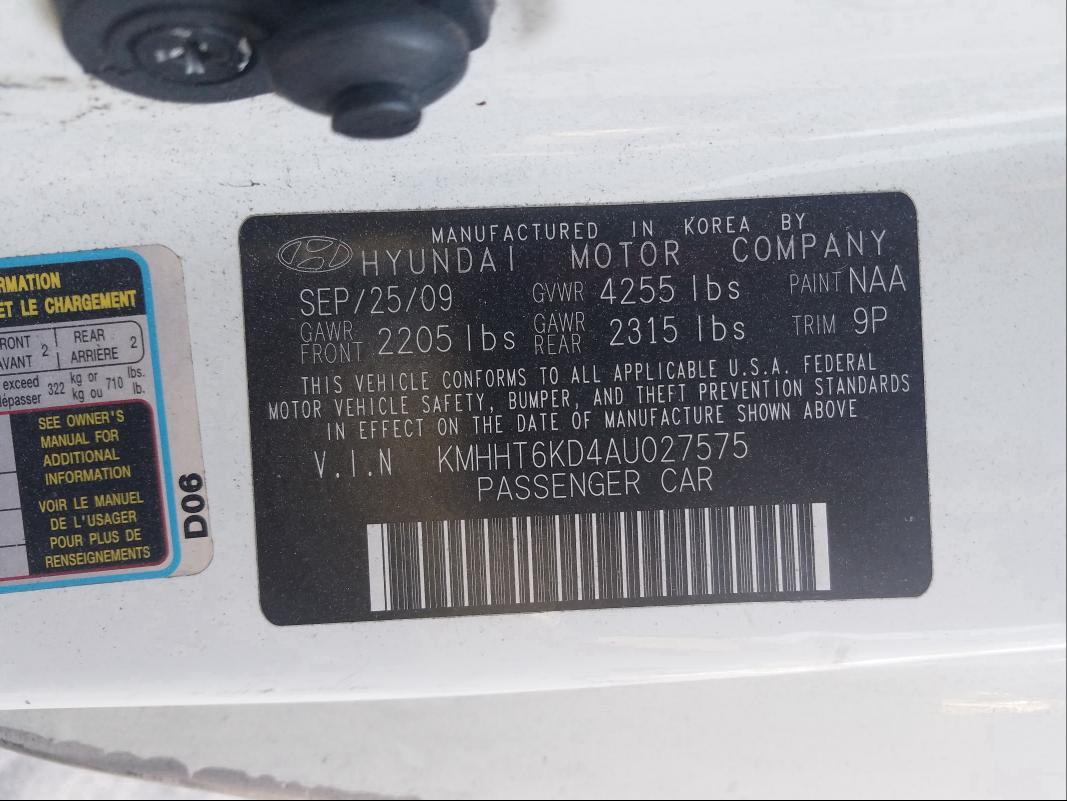 2010 HYUNDAI GENESIS CO KMHHT6KD4AU027575