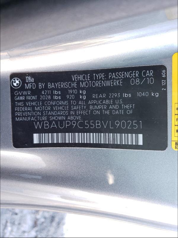 2011 BMW 128 I WBAUP9C55BVL90251