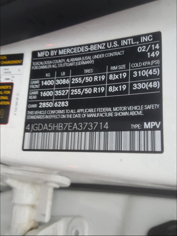 2014 MERCEDES-BENZ ML 350 4MA 4JGDA5HB7EA373714