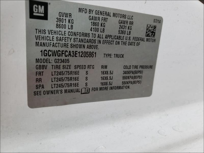 2014 CHEVROLET EXPRESS G2 1GCWGFCA3E1205861