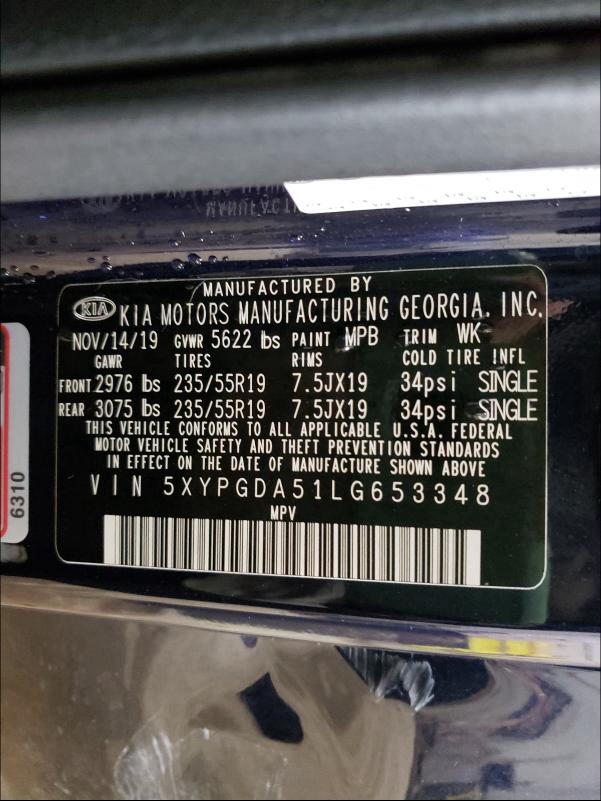 2020 KIA SORENTO S 5XYPGDA51LG653348