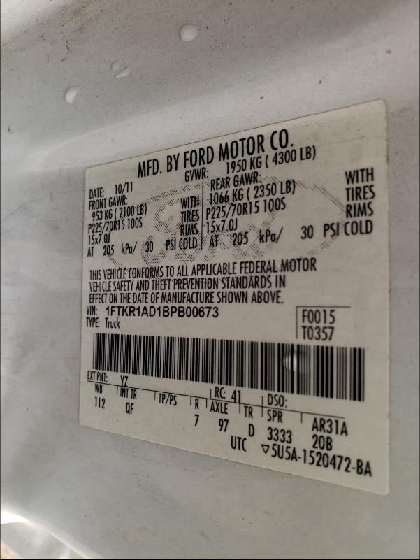 2011 FORD RANGER 1FTKR1AD1BPB00673