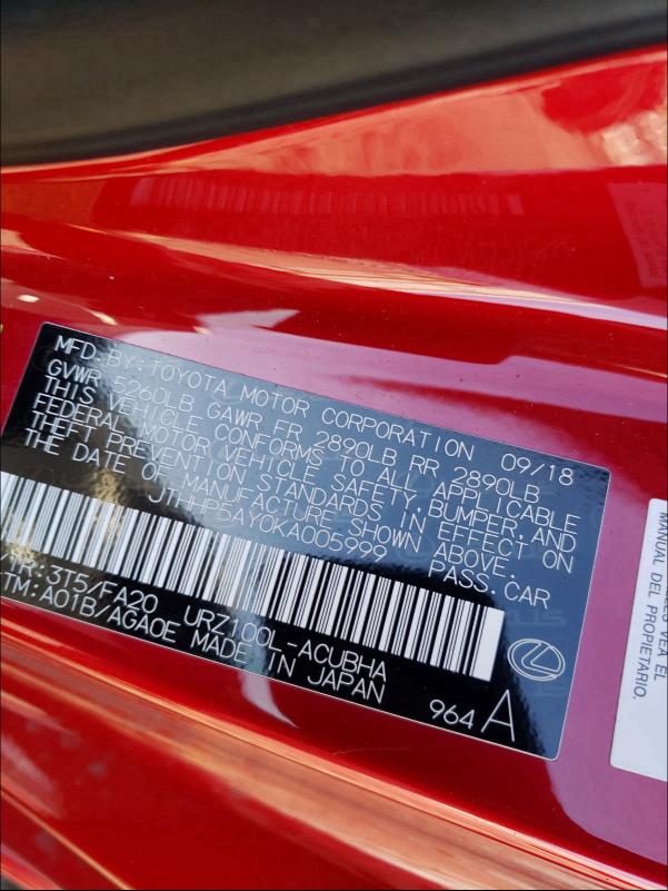2019 LEXUS LC 500 JTHHP5AY0KA005999