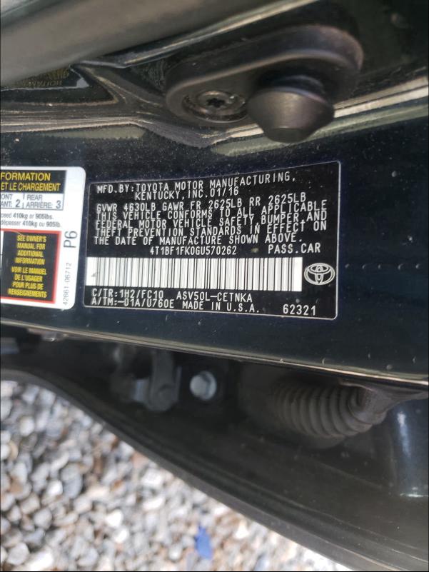 2016 TOYOTA CAMRY LE A 4T1BF1FK0GU570262
