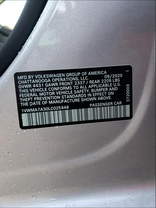 2020 VOLKSWAGEN PASSAT R-L 1VWMA7A30LC025948