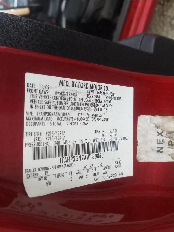 2010 FORD FOCUS SES 1FAHP3GN7AW180860
