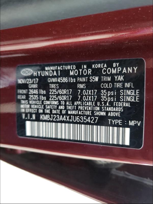 2018 HYUNDAI TUCSON SE KM8J23A4XJU635427