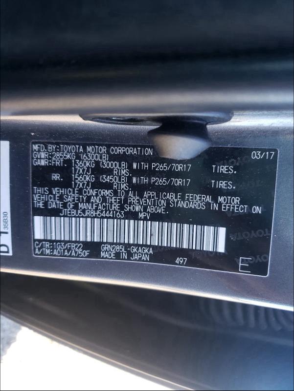 2017 TOYOTA 4RUNNER SR - JTEBU5JR8H5444163