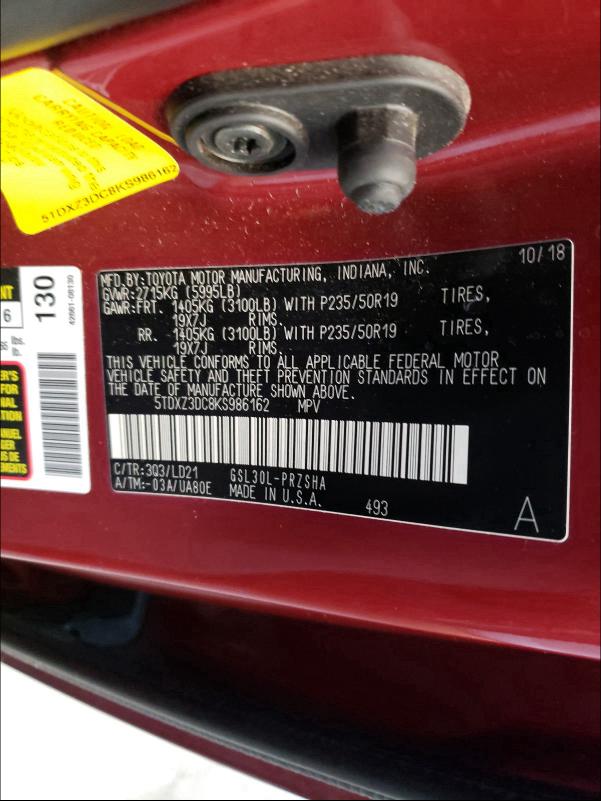2019 TOYOTA SIENNA SE 5TDXZ3DC8KS986162