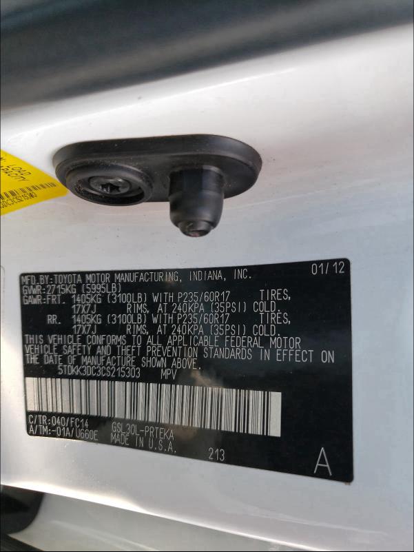 2012 TOYOTA SIENNA LE 5TDKK3DC3CS215303