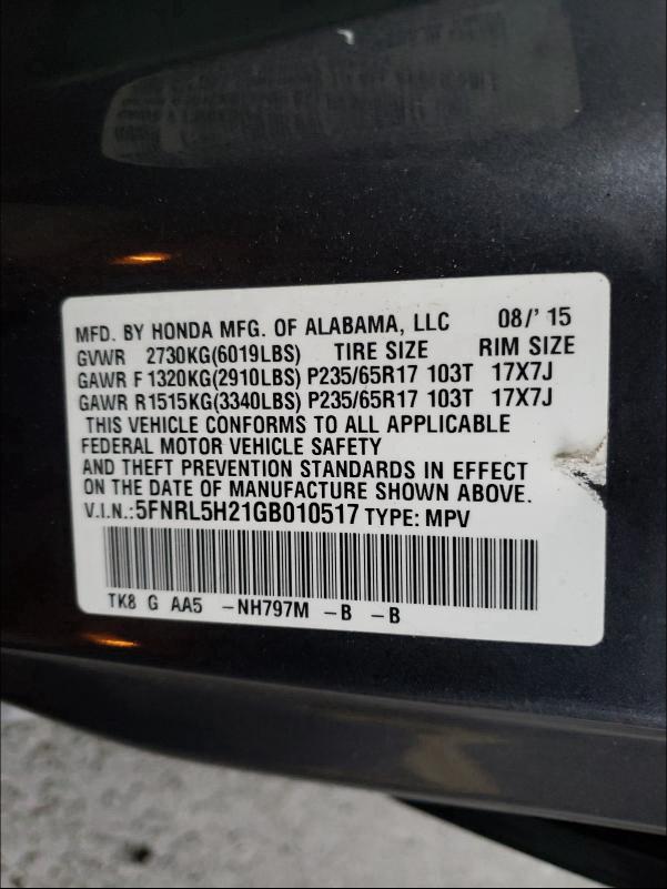 2016 HONDA ODYSSEY LX 5FNRL5H21GB010517