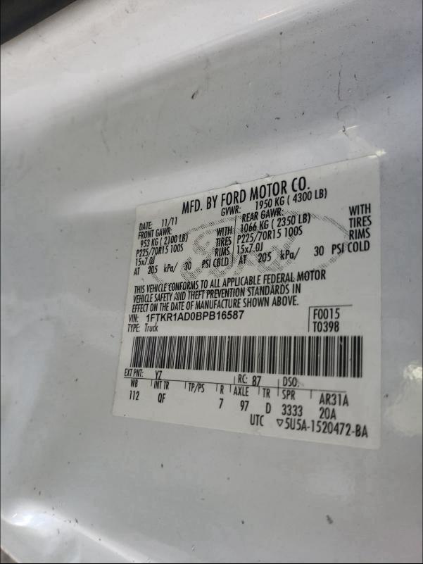 2011 FORD RANGER 1FTKR1AD0BPB16587