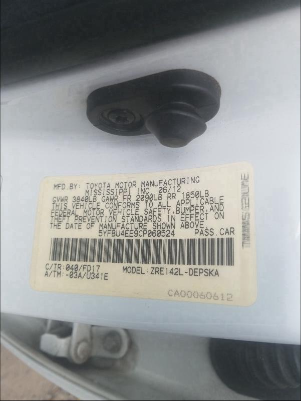 2012 TOYOTA COROLLA BA - 5YFBU4EE9CP060524