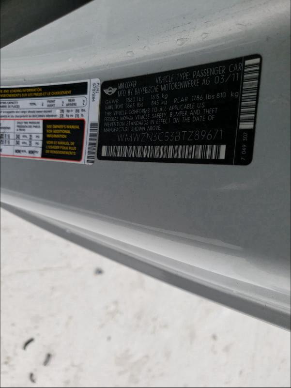 2011 MINI COOPER WMWZN3C53BTZ89671