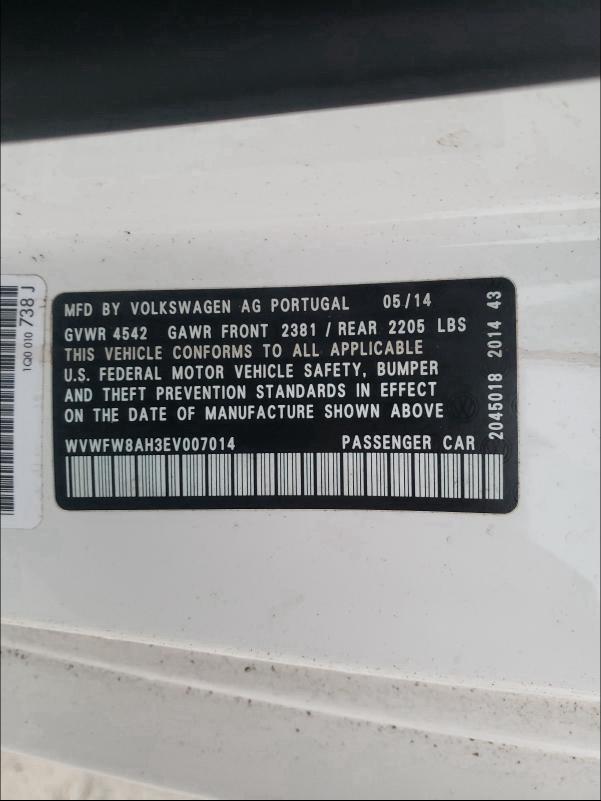 2014 VOLKSWAGEN EOS LUX WVWFW8AH3EV007014