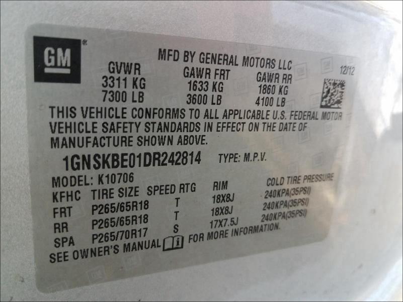 2013 CHEVROLET TAHOE K150 1GNSKBE01DR242814