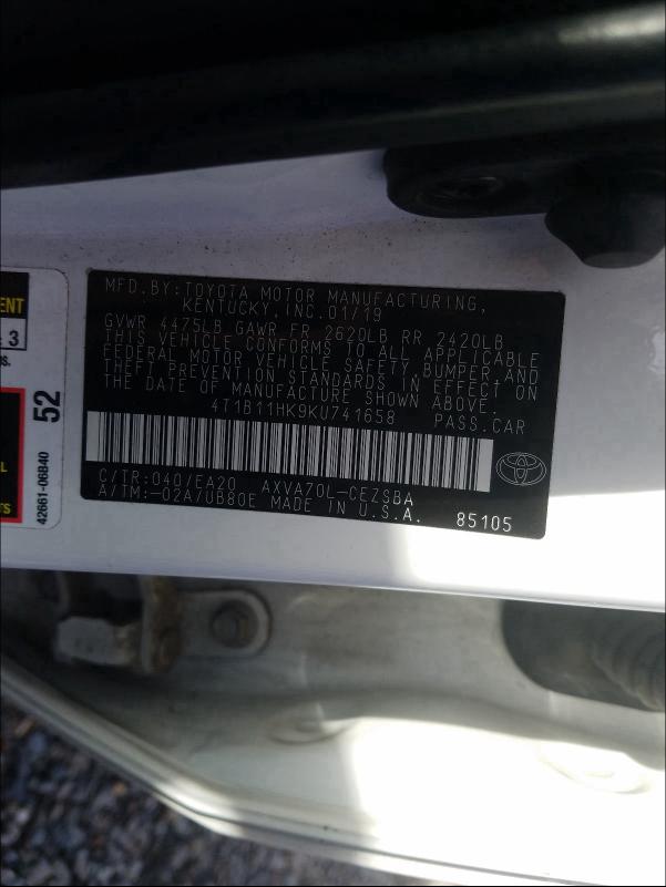 2019 TOYOTA CAMRY L - 4T1B11HK9KU741658