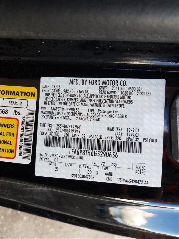 2016 FORD MUSTANG - 1FA6P8TH6G5290656