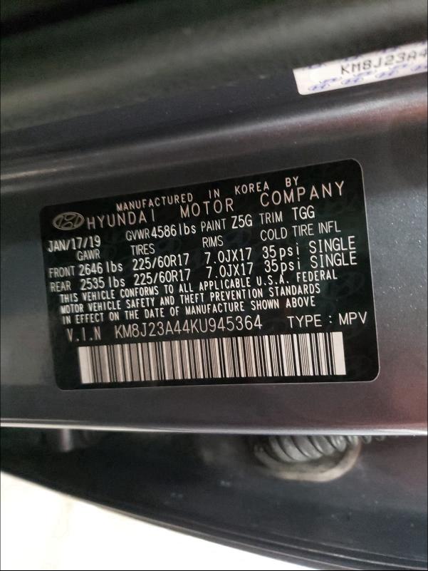 2019 HYUNDAI TUCSON SE KM8J23A44KU945364