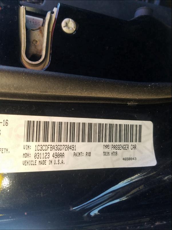 2016 DODGE DART 1C3CDFBA3GD720491