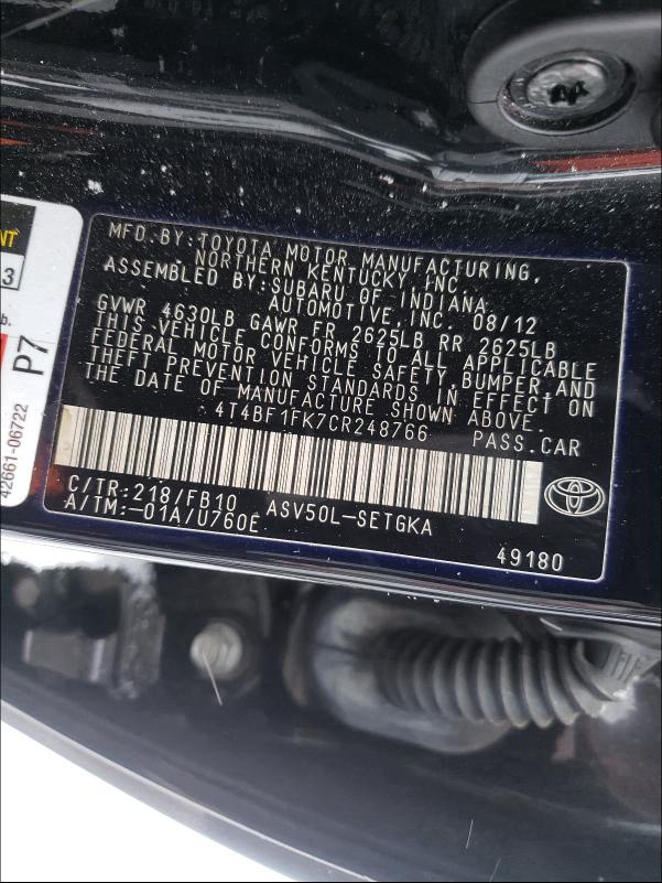 2012 TOYOTA CAMRY BASE 4T4BF1FK7CR248766