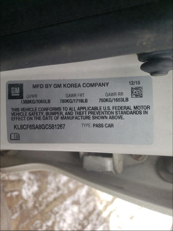 2016 CHEVROLET SPARK 2LT KL8CF6SA8GC581267