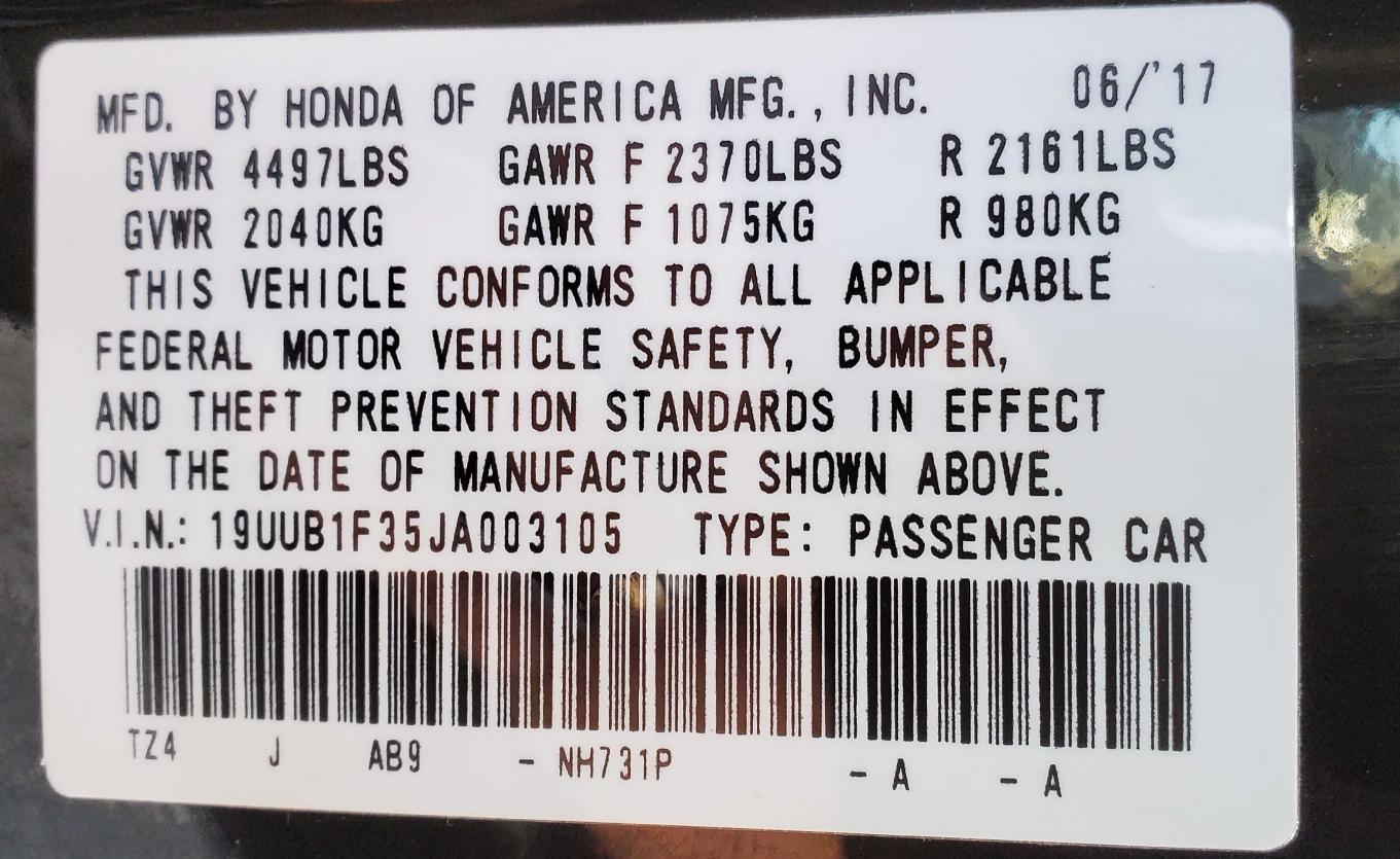 19UUB1F35JA003105 2018 Acura Tlx 2.4L