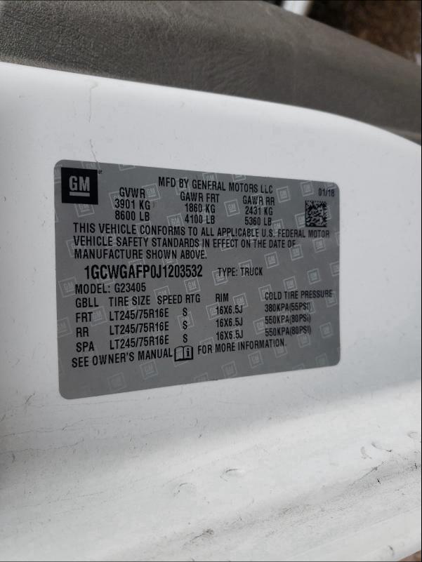 2018 CHEVROLET EXPRESS G2 1GCWGAFP0J1203532