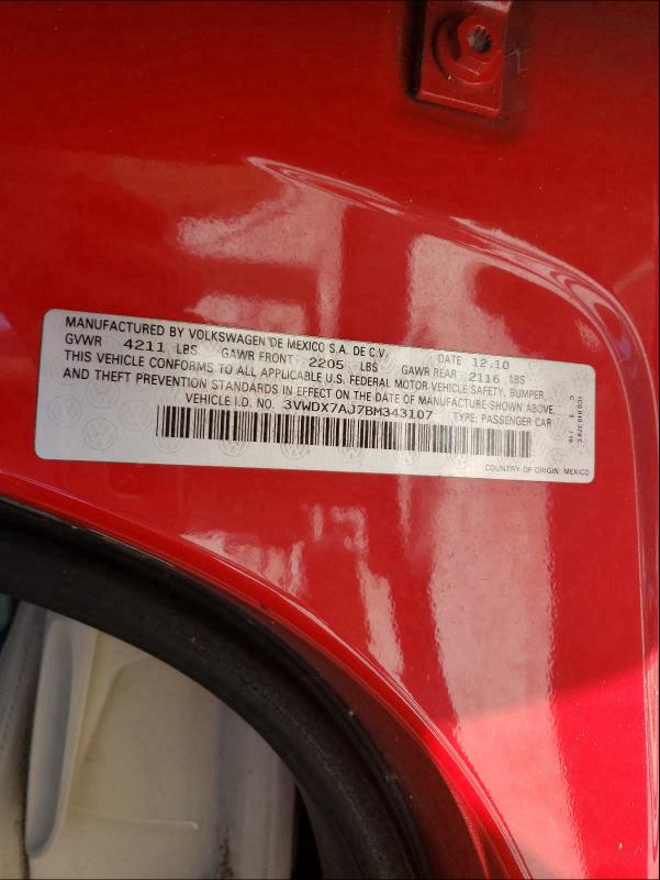 3VWDX7AJ7BM343107 2011 Volkswagen Jetta Se 2.5L