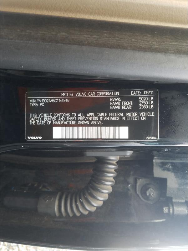 2012 VOLVO S80 T6 - YV1902AH5C1154946