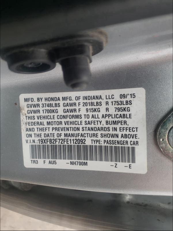 2015 HONDA CIVIC SE 19XFB2F72FE112092