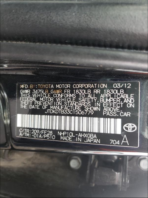 2012 TOYOTA PRIUS C JTDKDTB33C1506779