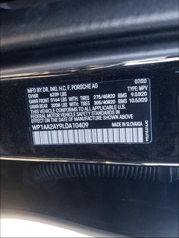 2020 PORSCHE CAYENNE WP1AA2AY9LDA10409