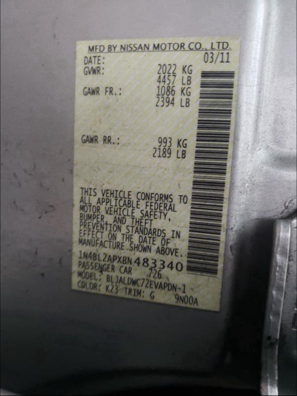 2011 NISSAN ALTIMA SR 1N4BL2APXBN483340