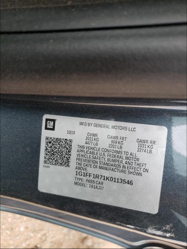 2019 CHEVROLET CAMARO SS 1G1FF1R71K0113546