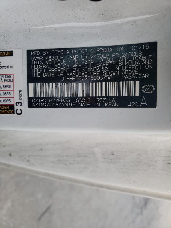 2015 LEXUS RC 350 JTHHE5BC2F5003758