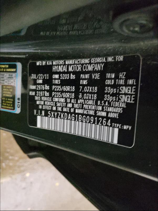 2011 HYUNDAI SANTA FE L 5XYZKDAG1BG091264