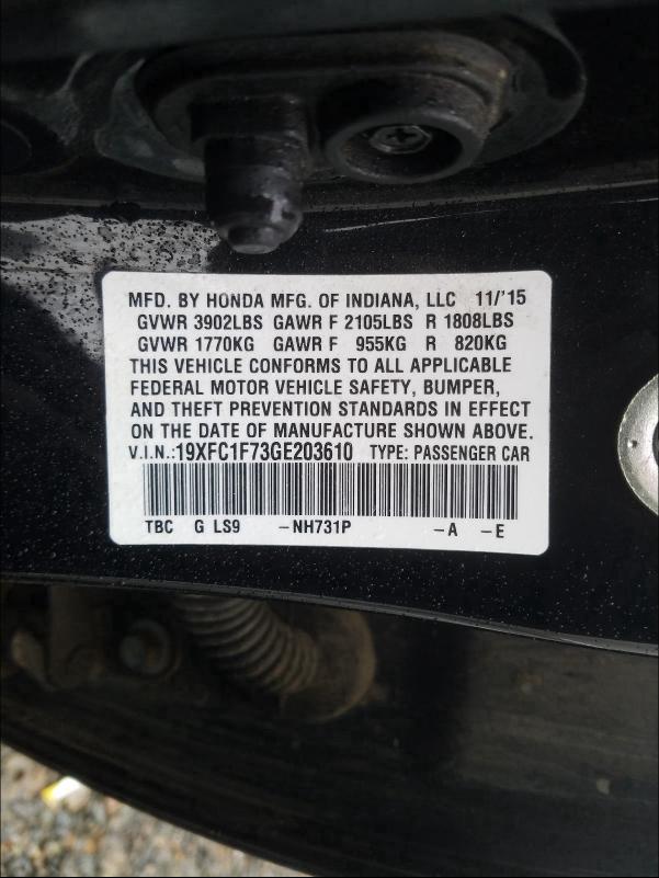 2016 HONDA CIVIC EXL - 19XFC1F73GE203610