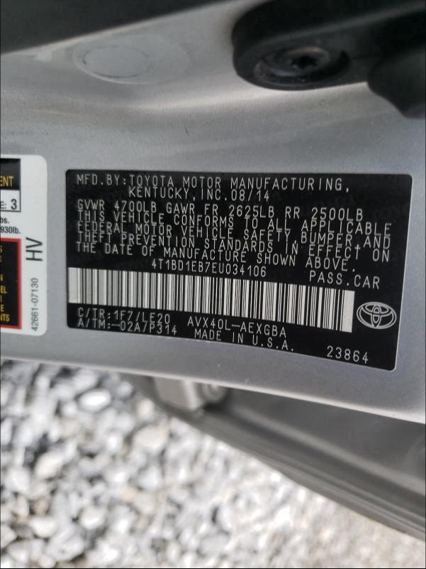 2014 TOYOTA AVALON HYB 4T1BD1EB7EU034106
