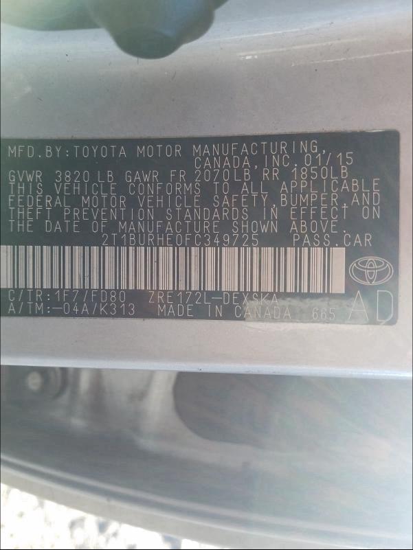 2015 TOYOTA COROLLA L 2T1BURHE0FC349725