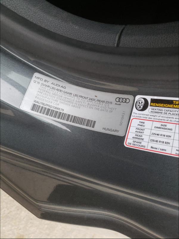 2016 AUDI A3 PREMIUM WAU78LFF5G1066579
